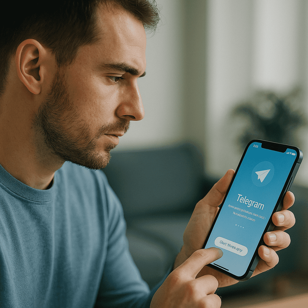 用户在手机上打开 Telegram 的真实场景特写