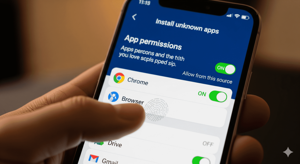 安卓手机设置界面正在开启“允许来自此来源的应用”权限,以便安装 Telegram APK 文件,解决禁止安装未知来源的问题。