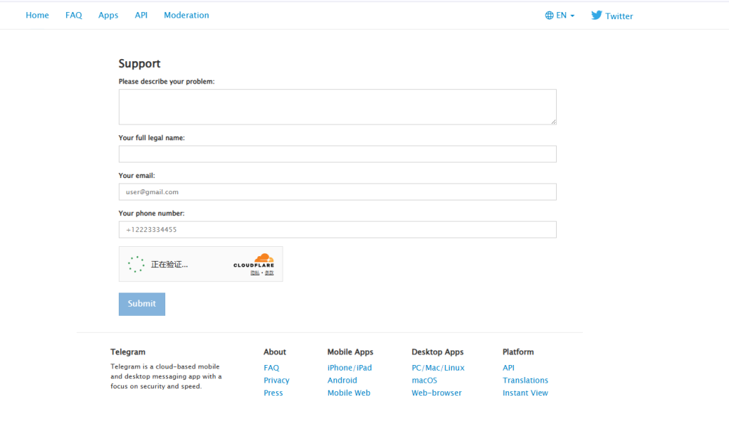 Telegram 官方支持页面照片